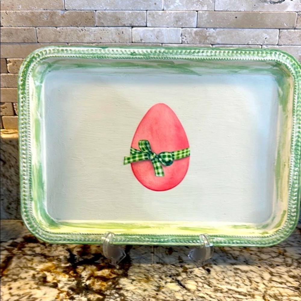 Decorative Tray with Pink Egg Design